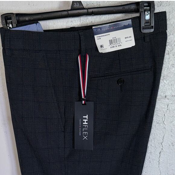 Tommy Hilfiger Men's Modern-Fit Stretch Pant, Charcoal W/Blue Plaid 33x30 $95 - Picture 1 of 9